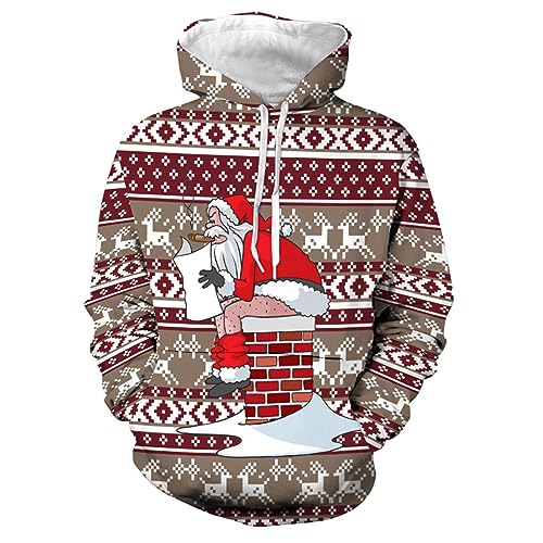 Hoodie Herren Pullover Lustige 3D Weihnachten Pullover Merry Christmas Weihnachtspullover Weihnachtsmann Langarm Sweatshirt für Jungen Winter Hoodie Sweatshirt Khaki 3XL von Generic