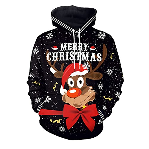 Hoodie Herren Pullover Lustige 3D Weihnachten Pullover Merry Christmas Weihnachtspullover Weihnachtsmann Langarm Sweatshirt für Jungen Winter Hoodie Sweatshirt L 2023 von Generic