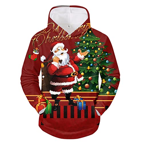 Hoodie Herren Pullover Lustige 3D Weihnachten Pullover Merry Christmas Weihnachtspullover Weihnachtsmann Langarm Sweatshirt für Jungen Winter Hoodie Sweatshirt Rot S von Generic