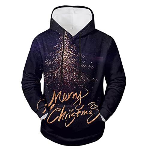 Hoodie Herren Pullover Lustige 3D Weihnachten Pullover Merry Christmas Weihnachtspullover Weihnachtsmann Langarm Sweatshirt für Jungen Winter Hoodie Sweatshirt Schwarz L von Generic