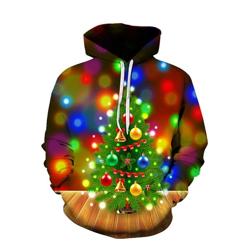 Hoodie Herren Pullover Lustige 3D Weihnachten Pullover Merry Christmas Weihnachtspullover Weihnachtsmann Langarm Sweatshirt für Jungen Winter Hoodie Sweatshirt Xmas Pulli B 3XL von Generic