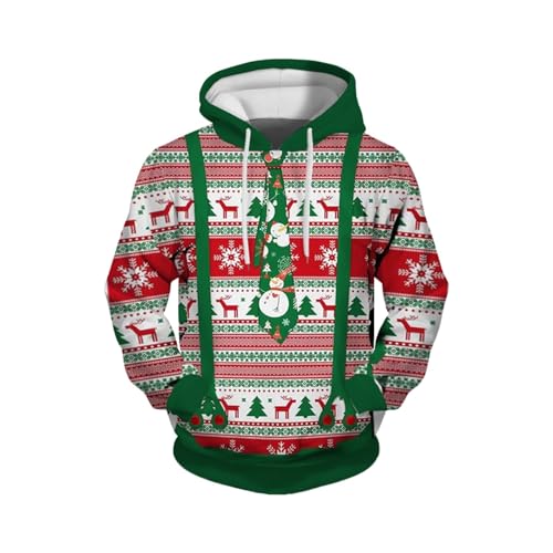 Hoodie Herren Pullover Lustige 3D Weihnachten Pullover Merry Christmas Weihnachtspullover Weihnachtsmann Langarm Sweatshirt für Jungen Winter Hoodie Sweatshirt Xmas Pulli Grün 3XL von Generic