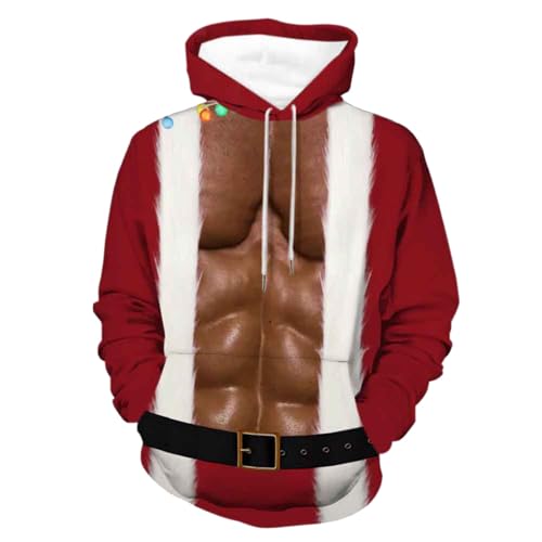 Hoodie Herren Pullover Lustige 3D Weihnachten Pullover Merry Christmas Weihnachtspullover Weihnachtsmann Langarm Sweatshirt für Jungen Winter Hoodie Sweatshirt Xmas Pulli Kaffee XL von Generic