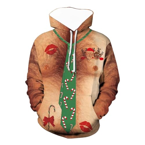 Hoodie Herren Pullover Lustige 3D Weihnachten Pullover Merry Christmas Weihnachtspullover Weihnachtsmann Langarm Sweatshirt für Jungen Winter Hoodie Sweatshirt Xmas Pulli Khaki 4XL von Generic