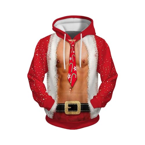 Hoodie Herren Pullover Lustige 3D Weihnachten Pullover Merry Christmas Weihnachtspullover Weihnachtsmann Langarm Sweatshirt für Jungen Winter Hoodie Sweatshirt Xmas Pulli Khaki XL von Generic