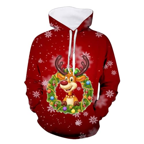 Hoodie Herren Pullover Lustige 3D Weihnachten Pullover Merry Christmas Weihnachtspullover Weihnachtsmann Langarm Sweatshirt für Jungen Winter Hoodie Sweatshirt Xmas Pulli Orange M von Generic