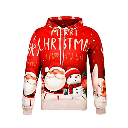 Hoodie Herren Pullover Lustige 3D Weihnachten Pullover Merry Christmas Weihnachtspullover Weihnachtsmann Langarm Sweatshirt für Jungen Winter Hoodie Sweatshirt Xmas Pulli Rot 5XL von Generic