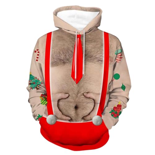 Hoodie Herren Pullover Lustige 3D Weihnachten Pullover Merry Christmas Weihnachtspullover Weihnachtsmann Langarm Sweatshirt für Jungen Winter Hoodie Sweatshirt Xmas Pulli Rot L von Generic