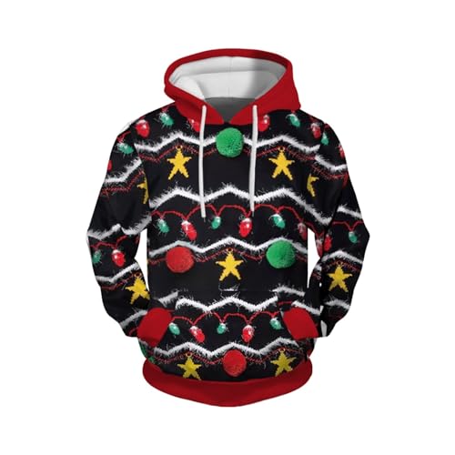 Hoodie Herren Pullover Lustige 3D Weihnachten Pullover Merry Christmas Weihnachtspullover Weihnachtsmann Langarm Sweatshirt für Jungen Winter Hoodie Sweatshirt Xmas Pulli Schwarz 4XL von Generic