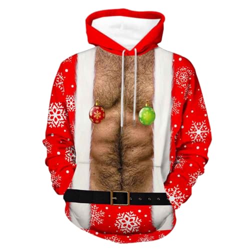 Hoodie Herren Pullover Lustige 3D Weihnachten Pullover Merry Christmas Weihnachtspullover Weihnachtsmann Langarm Sweatshirt für Jungen Winter Hoodie Sweatshirt Xmas Pulli Weiß 6XL von Generic