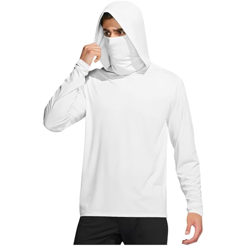 Hoodie Herren Sonnenschutz Langarmshirt UPF 50+ UV Shirt Sommer Schnelltrocknend Rashguard Dry Fit Langarm T-Shirt mit Maske Daumenloch Kapuzenpullover Angebote Weiß 5XL von Generic