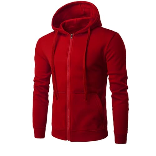 Hoodie Herren Sweatjacke Langarm Pullover mit Kapuze Sweatshirt Einfarbige Loose Kapuzenjacke Sport Kapuzenshirt mit Reißverschluss Kapuzenpullover Bekleidung Deals 01 Rot 3XL von Generic
