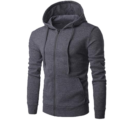 Hoodie Herren Sweatjacke Langarm Pullover mit Kapuze Sweatshirt Einfarbige Loose Kapuzenjacke Sport Kapuzenshirt mit Reißverschluss Kapuzenpullover Bekleidung Prime 01 Dunkelgrau XL von Generic