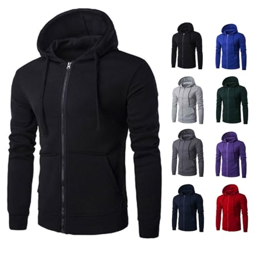 Hoodie Herren Sweatjacke Langarm Pullover mit Kapuze Sweatshirt Einfarbige Loose Kapuzenjacke Sport Kapuzenshirt mit Reißverschluss Kapuzenpullover Bekleidung Prime 01 Schwarz M von Generic