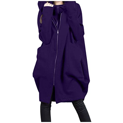 Hoodie Lang Sweatmantel Damen Mit Kapuze Full Zip Kapuzenpullover Mit Tasche Reißverschluss Sweatshirt Jacke Sweatjacke Freizeitjacke Pullover Übergangsjacke (06-Purple, M) von Generic