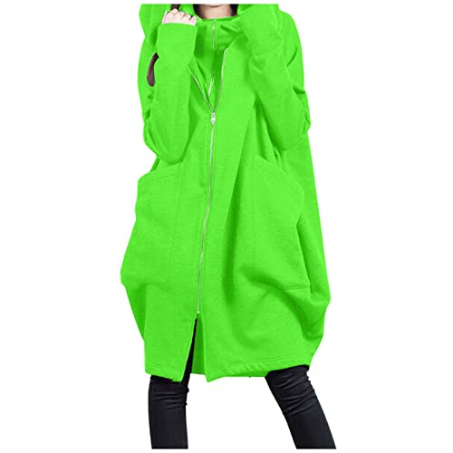 Hoodie Jacke Lang Sweatmantel Damen Lang mit Kapuze Full Zip Kapuzenpullover mit Tasche Hoodie mit Reißverschluss Sweatshirt Jacke Sweatjacke Freizeitjacke Pullover Jacke Übergangsjacke (07-Green, XL) von Generic