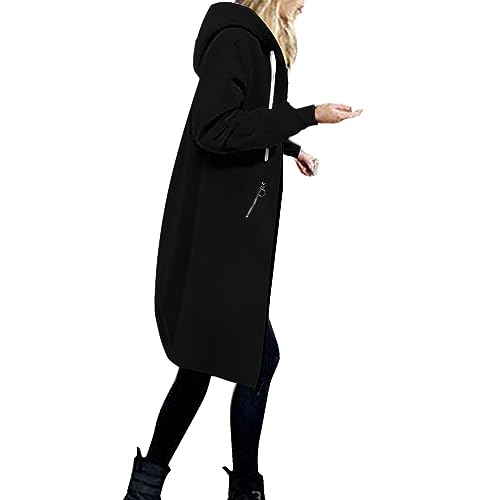 Hoodie Lang Sweatmantel Damen mit Kapuze Full Zip Kapuzenpullover mit Tasche und Reißverschluss Sweatshirt Jacke Sweatjacke Freizeitjacke Pullover Übergangsjacke Kapuzenjacke von Generic