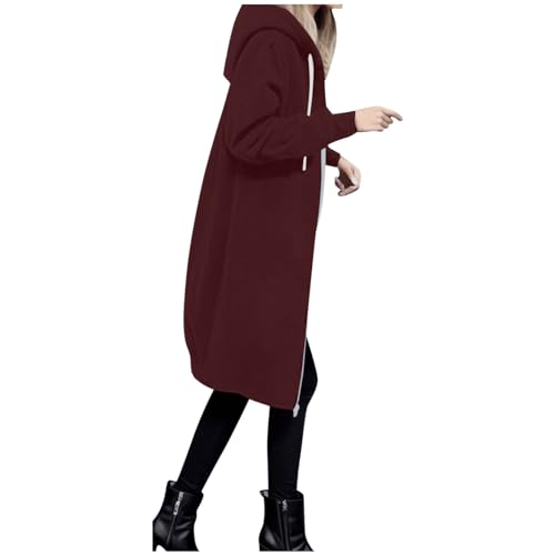 Hoodie Lang Sweatmantel Damen Mit Kapuze Full Zip Kapuzenpullover Mit Tasche Reißverschluss Sweatshirt Jacke Sweatjacke Freizeitjacke Pullover Übergangsjacke Kapuzenjacke von Generic