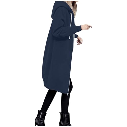 Hoodie Jacke Lang Sweatmantel Damen Lang mit Kapuze Full Zip Kapuzenpullover mit Tasche Hoodie mit Reißverschluss Sweatshirt Jacke Sweatjacke Freizeitjacke Pullover Jacke Übergangsjacke Kapuzenjacke von Generic