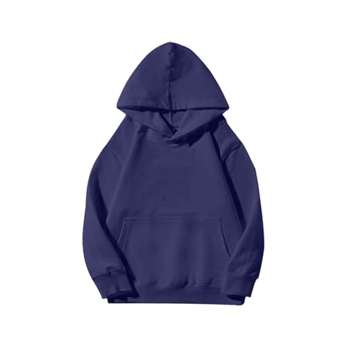 Hoodie Jungen Kapuzenpullover für Teenager Mädchen Kapuzenpulli Kinder Oversized Fleece Pullover Einfarbige Sweatshirt mit Kapuze Langarm Hooded Sweatshirt Baumwolle Freizeit (Navy, 13-14 Years) von Generic