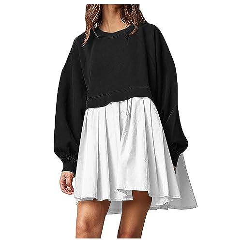 Hoodie Kleid Damen Oversize Xxl Sommer - Sweatshirt Kleid Ohne Kapuze - Sweatshirt Kleid Langarm Rundhals Pullover Lose Passform Sweatshirt Mini Casual Sweatshirt-Kleider Langarm Hoodie Kleid von Generic