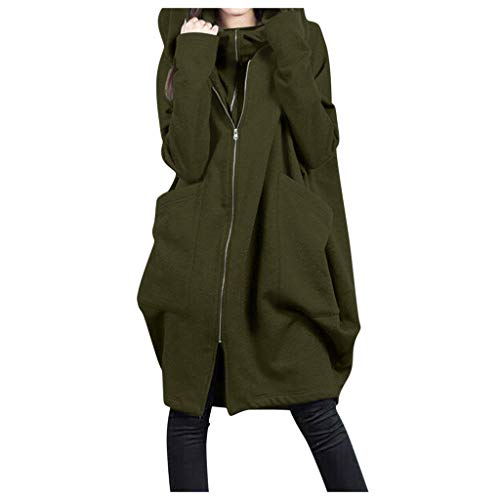 Hoodie Lang Sweatmantel Damen Mit Kapuze Full Zip Kapuzenpullover Mit Tasche Reißverschluss Sweatshirt Jacke Sweatjacke Freizeitjacke Pullover (01-Army Green, L) von Generic
