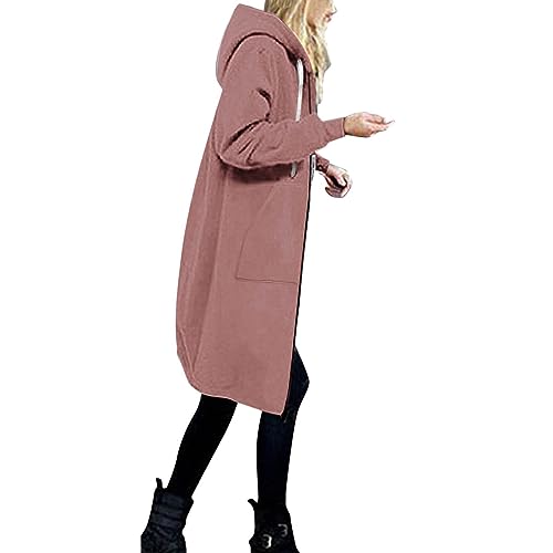 Hoodie Lang Sweatmantel Damen Mit Kapuze Full Zip Kapuzenpullover Mit Tasche Reißverschluss Sweatshirt Jacke Sweatjacke Freizeitjacke Pullover Übergangsjacke Kapuzenjacke von Generic