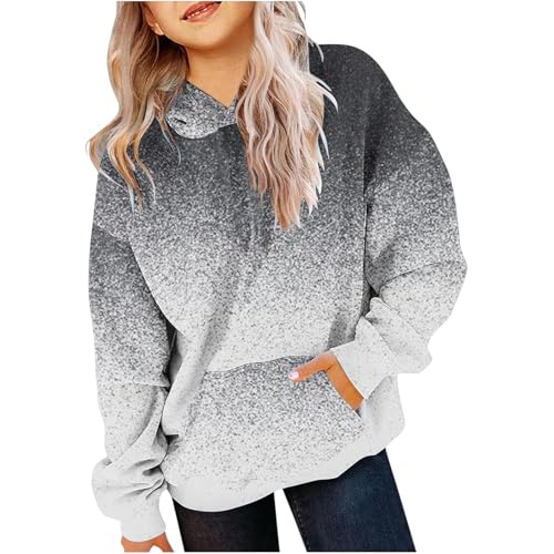 Hoodie Mädchen Farbverlauf Pullover Fleece Kapuzenpullover Winter Sweatshirt mit Kapuze Casual Kinder Langarmshirt Locker Pulli Leichte Oberteile Kuschelig Winterpullover Kapuzenpulli (Grey, 120) von Generic