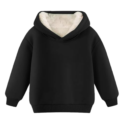 Hoodie Mädchen Fleecepullover Warme Sweatshirt mit Kapuze Einfarbig Winterpullover Gefüttert Sweater Casual Kapuzenpullover Fleece Pullover Winddicht Hoody Winter Baumwolle (Black, 14-15 Years) von Generic
