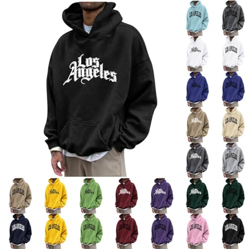 Hoodie Sport Oversize Sweatshirt atmungsaktive Pullover mit Kapuze Los Angeles Weich Kapuzenpullover Druck Dry fit Kapuzenpulli Y2k Streetwear Baumwolle des Tages Heute 02 Schwarz XXL von Generic