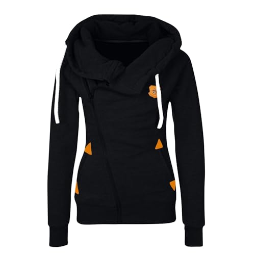 Hoodies Für Damen Hoody Mit Kapuze Einfarbig Langarm Pullover Reißverschluss Herbst Winter Pulli Sweatjacke Zipper Kapuzenjacke von Generic