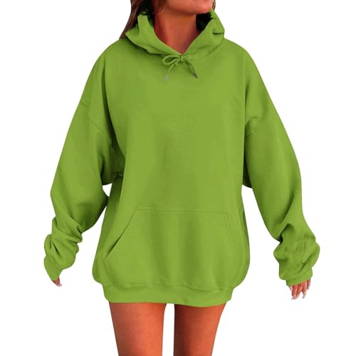 Hoody Damen Oversize,Oversized Pulli Damen,Hoodie Damen Oversize Pullover Sport Langarm Fleece Gefütterte Sweatshirt mit Kapuze Einfarbig Basic Kapuzenpullover,Grün,M von Generic