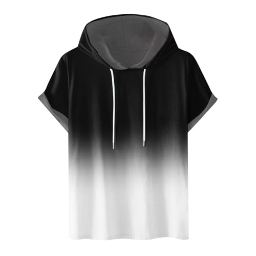 Hoody Damen mit Kapuze Einfarbig Kurzarm Kapuzenpullover Modische Sweatshirt Locker Kapuzenpulli Plus Size Hoody Oberteile Bequem Baumwolle Bluse Sommer Klassisch Tops Sportshirt Sommershirts von Generic