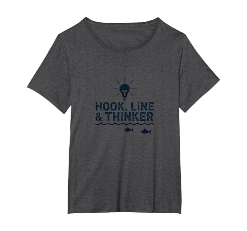 Hook Line & Thinker Jungen Angeln Clever Angler Humor T-Shirt, Damen Große Größen, Anthrazit Meliert, 5X von Generic