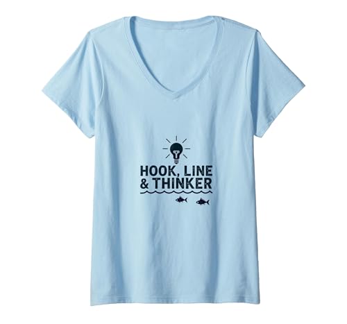Hook Line & Thinker Jungen Angeln Clever Angler Humor T-Shirt mit V-Ausschnitt, Damen, Himmelblau, L Hook Line & Thinker Jungen Angeln Clever Angler Humor T-Shirt mit V-Ausschnitt, Damen, Himmelblau, L von Generic