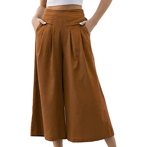 Hose Damen Hosenrock Palazzo Hose Leichte Culotte Hose Ladies Hose Weites Bein Hose High Waisted mit Elastischem Bund Lang Sommerhose Culottes Hosen Damen Sommer von Generic