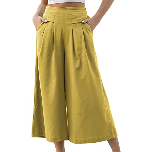 Hose Damen Hosenrock Palazzo Hose Leichte Culotte Hose Ladies Hose Weites Bein Hose High Waisted mit Elastischem Bund Lang Sommerhose Culottes Hosen Damen Sommer von Generic