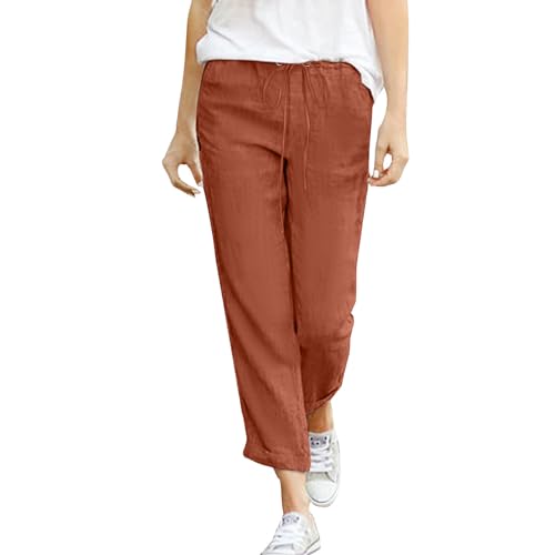 Hose Damen Leinen Sommerhose 7/17 Casual Leichte Baumwolle Leinenhose Stoffhose Bequeme Luftige Freizeithose Strandhose Mit Taschen von Generic