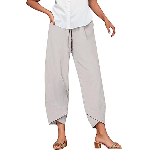 Hose Damen Leinen Sommerhose 7/8 Casual Leichte Baumwolle Leinenhose Stoffhose Bequeme Luftige Freizeithose Strandhose Mit Taschen Hose von Generic