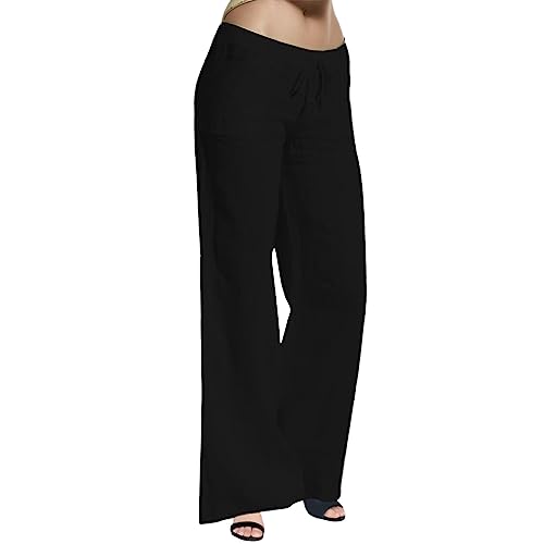 Hose Damen Leinen Sommerhose Casual Leichte Baumwolle Leinenhose Stoffhose Bequeme Luftige Freizeithose Strandhose Mit Taschen Sommer Freizeit Lang Hose von Generic