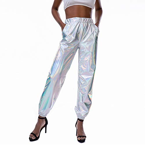 Hose Damen Loose Fit Haremshose Lang Weites Bein Hosen Langehose Mit Taschen High Waist Strandhose Damen Jogging Hose Locker Schlupfhose Damen Weitem Hose Retro Pants Baggyhose (White, S) von Generic