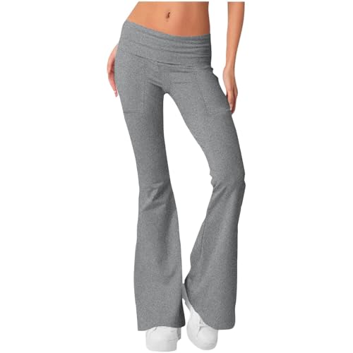 Hose Damen Schlaghose Sexy Y2K Low Waist Skinny Yogahose Lang Stretch Bootcut Freizeithose Jogginghose Grau Flaredhose Hüfthose Sweathose Schwarz weiß von Generic