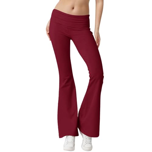 Hose Damen Schlaghose Sexy Y2K Low Waist Skinny Yogahose Lang Stretch Bootcut Freizeithose Jogginghose Grau Flaredhose Hüfthose Sweathose Schwarz weiß von Generic