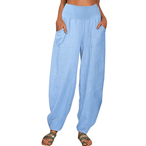 Hose Damen Sommer Casual Stoffhose Haremshosen Hosen Pumphose Retro Einfarbig Weite Freizeithose Gummibund Freizeithose Strandhose Beiläufig Weich Haremshose mit Taschen Hose Damen Sommer Casual Stoffhose Haremshosen Hosen Pumphose Retro Einfarbig Weite Freizeithose Gummibund Freizeithose Strandhose Beiläufig Weich Haremshose mit Taschen von Generic