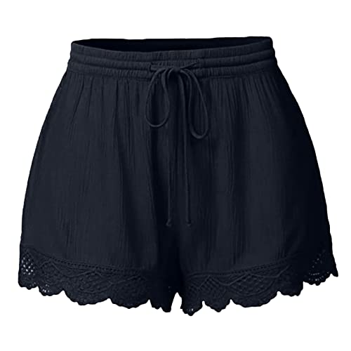 Hose Damen Sommer Kurz Hose Große Größen Elegant Spitze Shorts Mädchen Teenager Sporthose Leicht Bequem Jogginghose Yogahose mit Kordelzug Mode Lose Stoffhose Yogahose Sommerhose von Generic