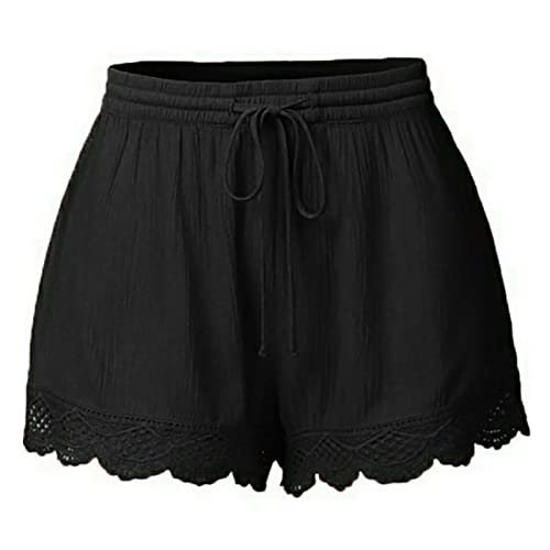 Hose Damen Sommer Kurz Hose Große Größen Elegant Spitze Shorts Mädchen Teenager Sporthose Leicht Bequem Jogginghose Yogahose mit Kordelzug Mode Lose Stoffhose Yogahose Sommerhose von Generic