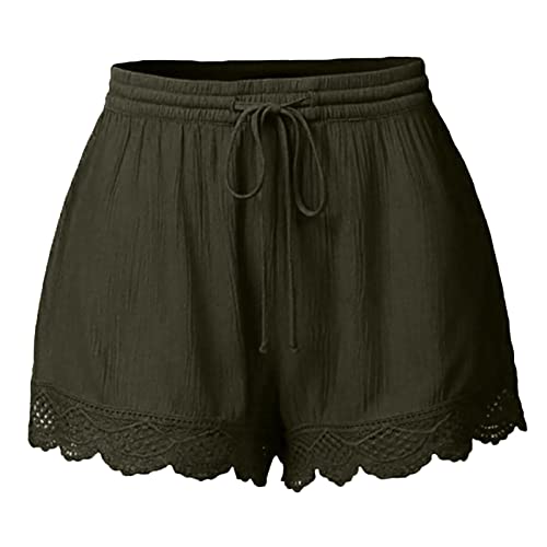 Hose Damen Sommer Kurz Hose Große Größen Elegant Spitze Shorts Mädchen Teenager Sporthose Leicht Bequem Jogginghose Yogahose mit Kordelzug Mode Lose Stoffhose Yogahose Sommerhose von Generic