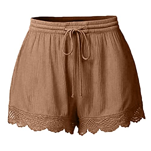 Hose Damen Sommer Kurz Hose Große Größen Elegant Spitze Shorts Mädchen Teenager Sporthose Leicht Bequem Jogginghose Yogahose mit Kordelzug Mode Lose Stoffhose Yogahose Sommerhose von Generic