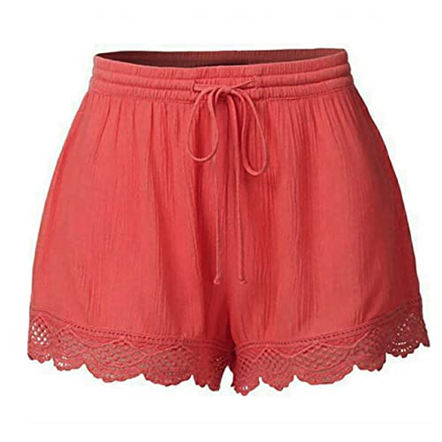 Hose Damen Sommer Kurz Hose Große Größen Elegant Spitze Shorts Mädchen Teenager Sporthose Leicht Bequem Jogginghose Yogahose mit Kordelzug Mode Lose Stoffhose Yogahose Sommerhose von Generic