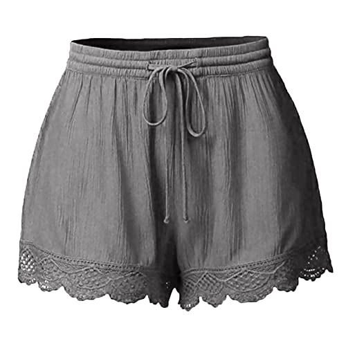 Hose Damen Sommer Kurz Hose Große Größen Elegant Spitze Shorts Mädchen Teenager Sporthose Leicht Bequem Jogginghose Yogahose mit Kordelzug Mode Lose Stoffhose Yogahose Sommerhose von Generic